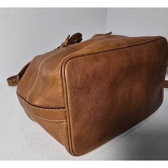 Vintage Pelletteria SPIGOLA Italy Crossbody Drawstring Cognac Leather Bag Purse - Picture 9 of 13